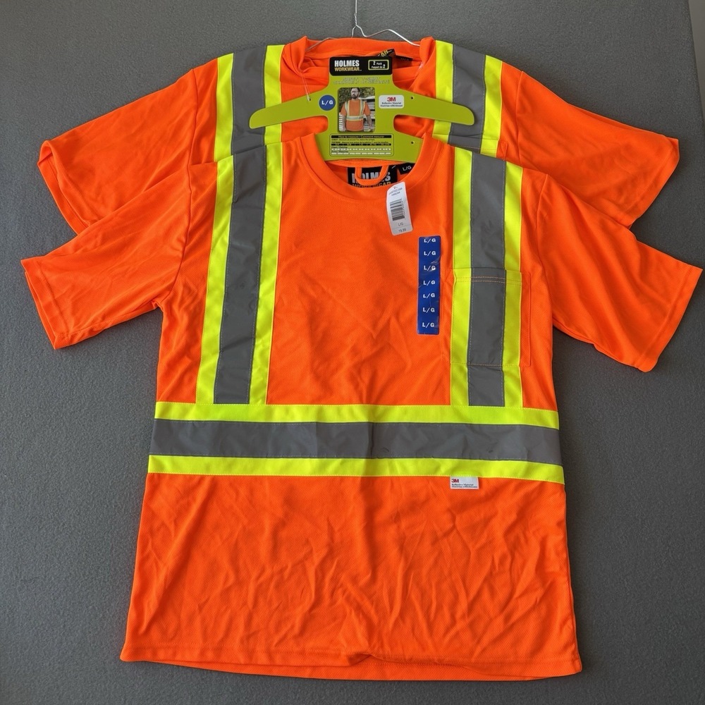 NEW Holmes Workwear Reflective Mesh T Shirt Mens Large Orange Safety T-shirt Lot